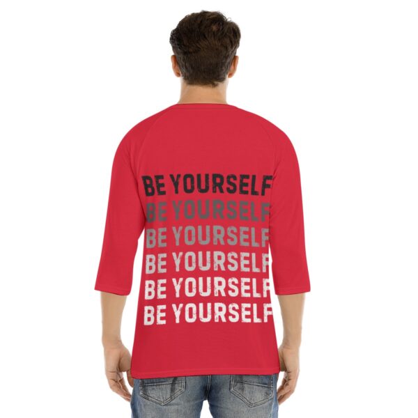 CrazyStreetwear Men's Raglan Sleeve T-Shirt - Be Yourself Print, Red - Image 4
