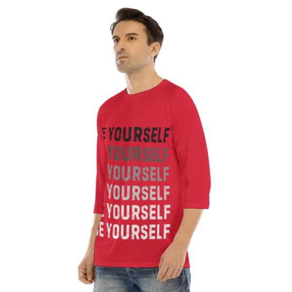 CrazyStreetwear Men's Raglan Sleeve T-Shirt - Be Yourself Print, Red - Image 3