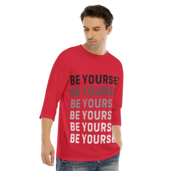 CrazyStreetwear Men's Raglan Sleeve T-Shirt - Be Yourself Print, Red