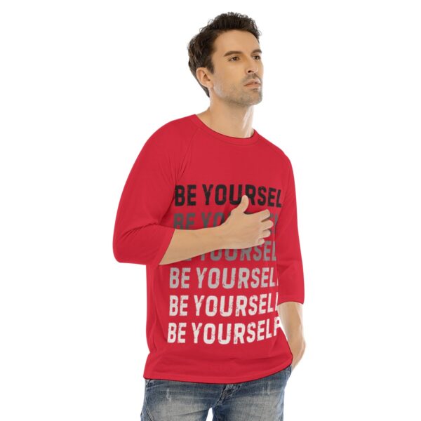 CrazyStreetwear Men's Raglan Sleeve T-Shirt - Be Yourself Print, Red - Image 2