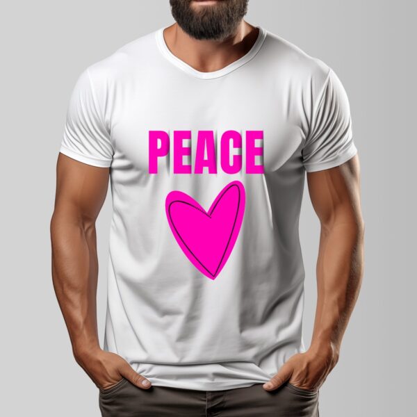 CrazyStreetwear.com Unisex 100% Cotton Short Sleeve T-Shirt - Peace Pink Heart Design - Image 2